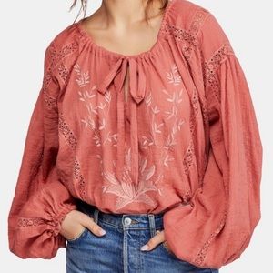 Free People Athena Embroidered Blouse